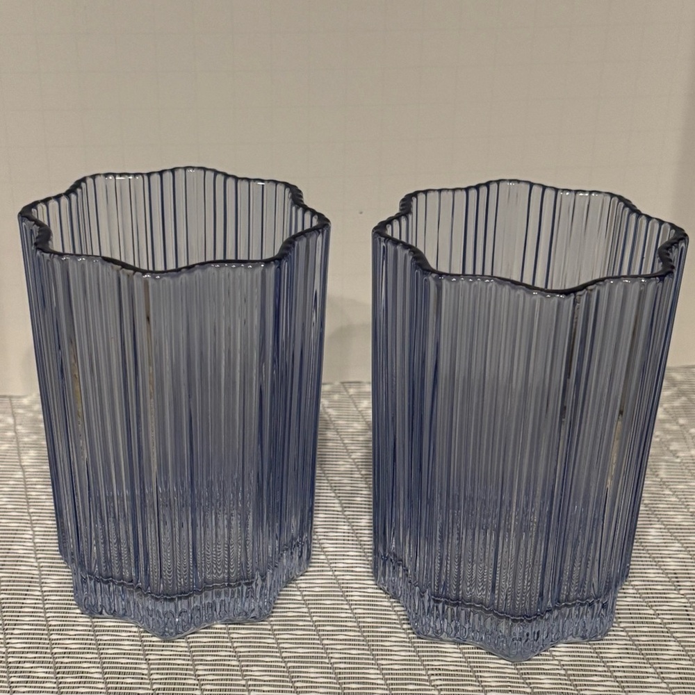 Gorgeous Glass Hause Blue Ribbed Glasses 12oz New w/out tags. Set of two.